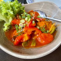 Kaeng Pak (red curry with coconut and garden vegetables)  at Narai Thai  in Bruges