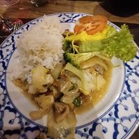 Vegetables in soy sauce with rice (part if the dish) at Narai Thai  in Bruges