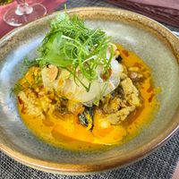 Menu 6-9-2026: Seitan currystoofpot, noten, peer, groenten at Eethuis Lamoen in Landegem