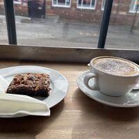 Vegan brownie and soya latte  at Caffe Piccoloco in Newcastle-under-lyme