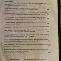 Royal Room Menu as of October 2023  at The Royal Room in Seattle