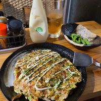 Vegan okonomiyaki with vegan mayo!! at Umaru in Ishigaki