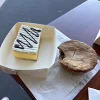 Vanilla slice (yummy but I would’ve preferred a stronger vanilla taste in the custard) and GF plain meat pie (so tasty!)  at Made with Love Bakery in Southport
