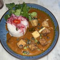 Coconut, sweet potato and tofu curry with rice  at Noya's Kitchen in Bath