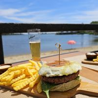 The vegan burger (I asked for no cheese, but they have vegan cheese). at Rïa Lounge Bar in Ovar