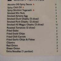 All available ramen add ins at Mensho in Oakland