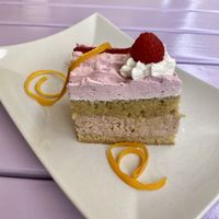 Raspberry-orange cake at Artha in Porec