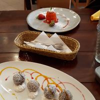 Delicious dessert: vegan energy balls and pannacotta at Artha in Porec