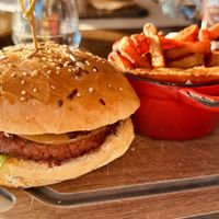Vegan Burger with Sweet Potato Fries  at Beer's in Coimbra