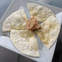 "Flatbread" with hummus (seemed more like tortillas to me) at Elita - temporarily closed in Canmore