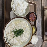 Classic yushi tofu set with side of chilli oil. The only option on the menu without a fish stock base.   at Tofu Higa  in Ishigaki