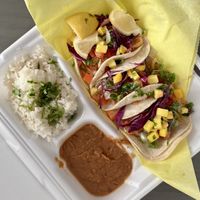 Vegan tacos with jackfruit and mango salsa  at Tacos Sinaloa in Kanab