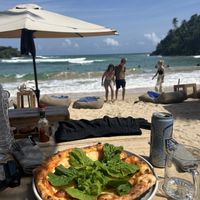 Wild rocket rosemary potato and vegan cheese pizza  at La Playa  in Dikwella