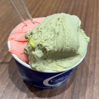 Vegan Sicilian pistachio and strawberry sorbet  at Oddono's  in South West London