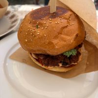 Oyster mushroom burger - incredible! at Grashka Deli in Ljubljana
