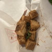 A single portion of the delicious fried tofu!  at Frite & Bulle - 福霸 in Montreal