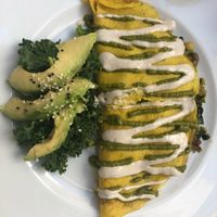 Protein power breakfast crepe.  Gluten free - chickpea flour.  Excellent! at La Senda Restaurante in Playa Del Carmen