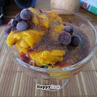 Raw mango banana ice cream with chia seeds at La Senda Restaurante in Playa Del Carmen