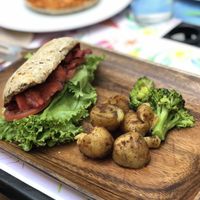 Yummy sandwich with potatoes  at La Senda Restaurante in Playa Del Carmen