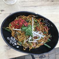 Stir fry noodles (vegan) at Pod Norenami in Krakow