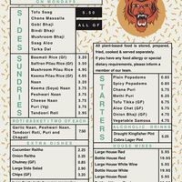 Vegan menu  at King Street Raj in Bristol