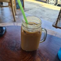 Iced latte with soy milk at Café Porto in La Crucecita