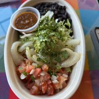 Burrito bowl, but without protein to make it vegan because they don’t have tofu  at Bandito's Mexican Grill in Ogunquit