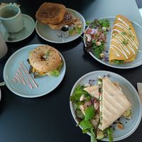 French toast, spinach omelette, no mozzarella Panini, salmon bagel at vorveg in Hannover