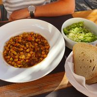Vegan minestrone soup and salad at Tifan Company in Rijeka