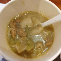 Friendly noodle soup with shredded soy curls at Gold Lion Community Cafe in Richmond