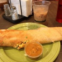 Egg dosa (tofu), house chai medium size  at Gold Lion Community Cafe in Richmond