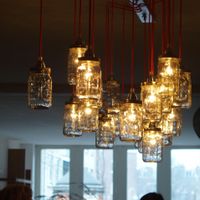 Love this chandelier made of glass jars at DopHert in Amsterdam