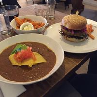 Black beans soup + burger + sweet potato fries ❤️  at DopHert in Amsterdam