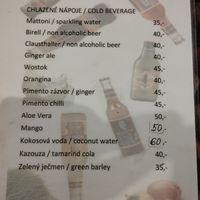 Drink menu at Vegetarian Club Gouranga in Prague