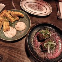 Elote frito (vegan) and arroz con maiz y frijoles (vegan)  at Puta Madre in Gothenburg