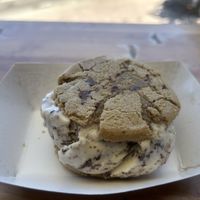 Vegan chocolate chip cookies with vegan chocolate chip ice cream - so good! 🤤  at The Baked Bear  in South Lake Tahoe