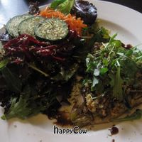 One of the flatbread raw pizzas. Lots of salad, not much pizza, OK but not amazing. at The Fix in Nevada City