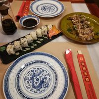 Veggie dumplings and veggies sushi rolls at Fu Asian Bistro in Crete