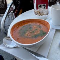 Tomato soup with beans   at Caffè Rosso in Venice