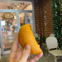 Bean empanada; front of cafe. This gives you an idea of the size of the empanada. at Cositas Cafe in New York City