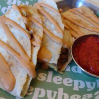 Vegan Quesadilla with salsa at Sleepyhead Coffee - Main St in Chattanooga