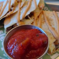 Vegan Quesadilla with salsa at Sleepyhead Coffee - Main St in Chattanooga