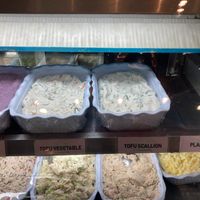 Three types of tofu cream cheeses at Gramercy Bagels in New York City