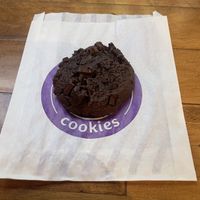 Vegan double chocolate chip cookie. Small but good    at Insomnia Cookies in Chico