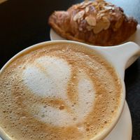 Oatmeal latte and vegan almond croissant   at Coffee Fox in Savannah
