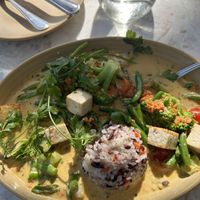 Vegan coconut curry with “extra” tofuu  at Malibu Farm in San Diego