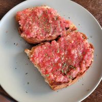 tumaca toast (tomatoes and garlic) at Roots Gastrocafé in Tenerife