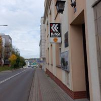 Enterance, Caramba has small yellow logo, below cinema sign (Kino kolory) at Caramba in Gorlice