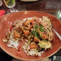 Vegetable rendang topped with toasted coconut at Cookfella's in Guisborough