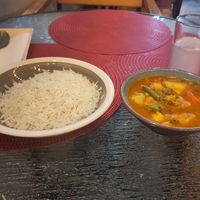 Vegetable curry with rice, and a lemonade at Casa Tanase Nepalese Cuisine in Bucharest